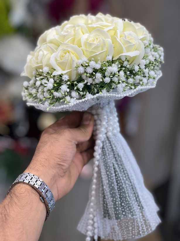 دسته گل عروس رز مصنوعی صابونی ۱۸شاخه نباتی