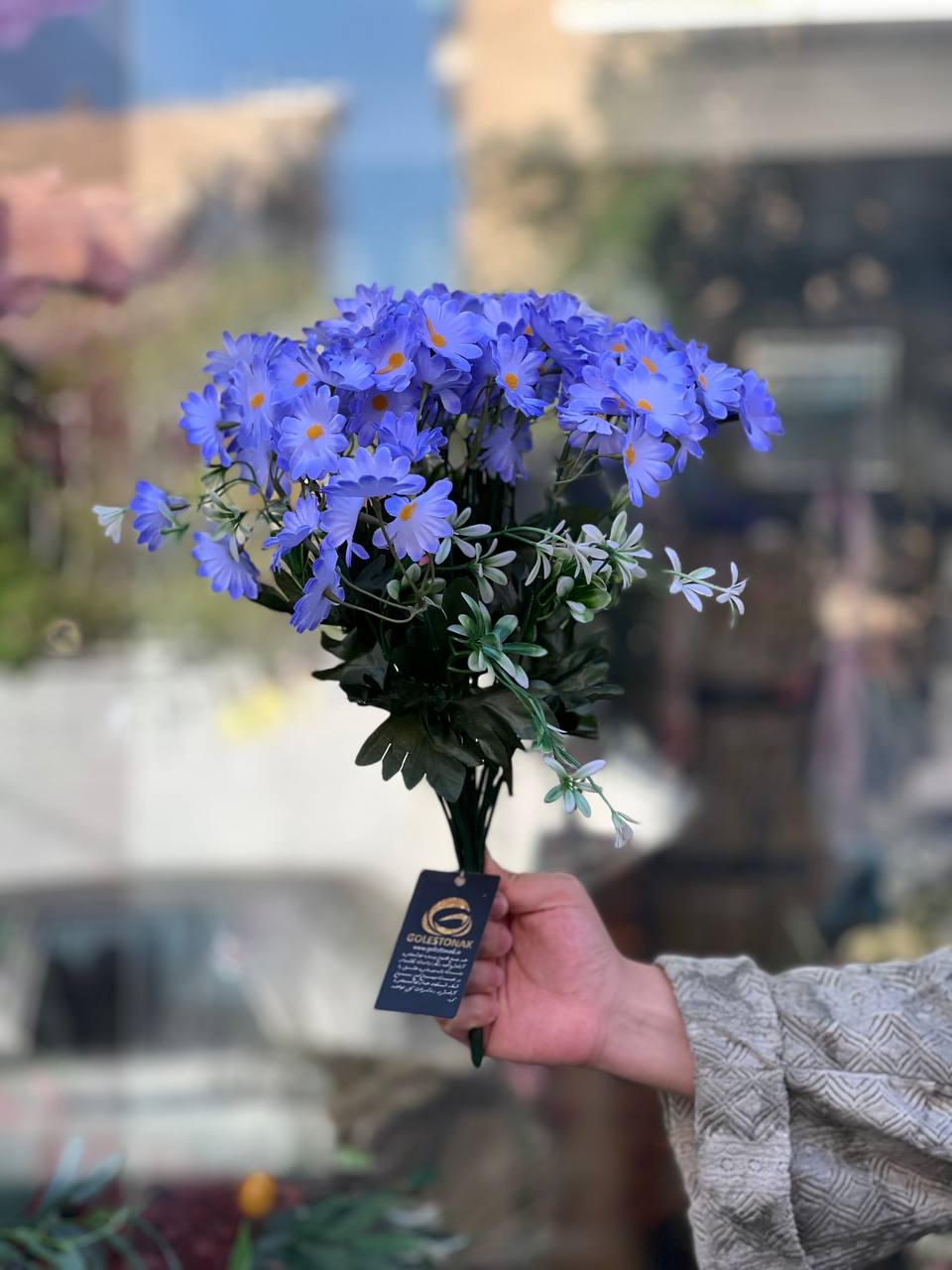 بوته بابونه وارداتی سایز بزرگ مصنوعی رنگ آبی۱۸بازو