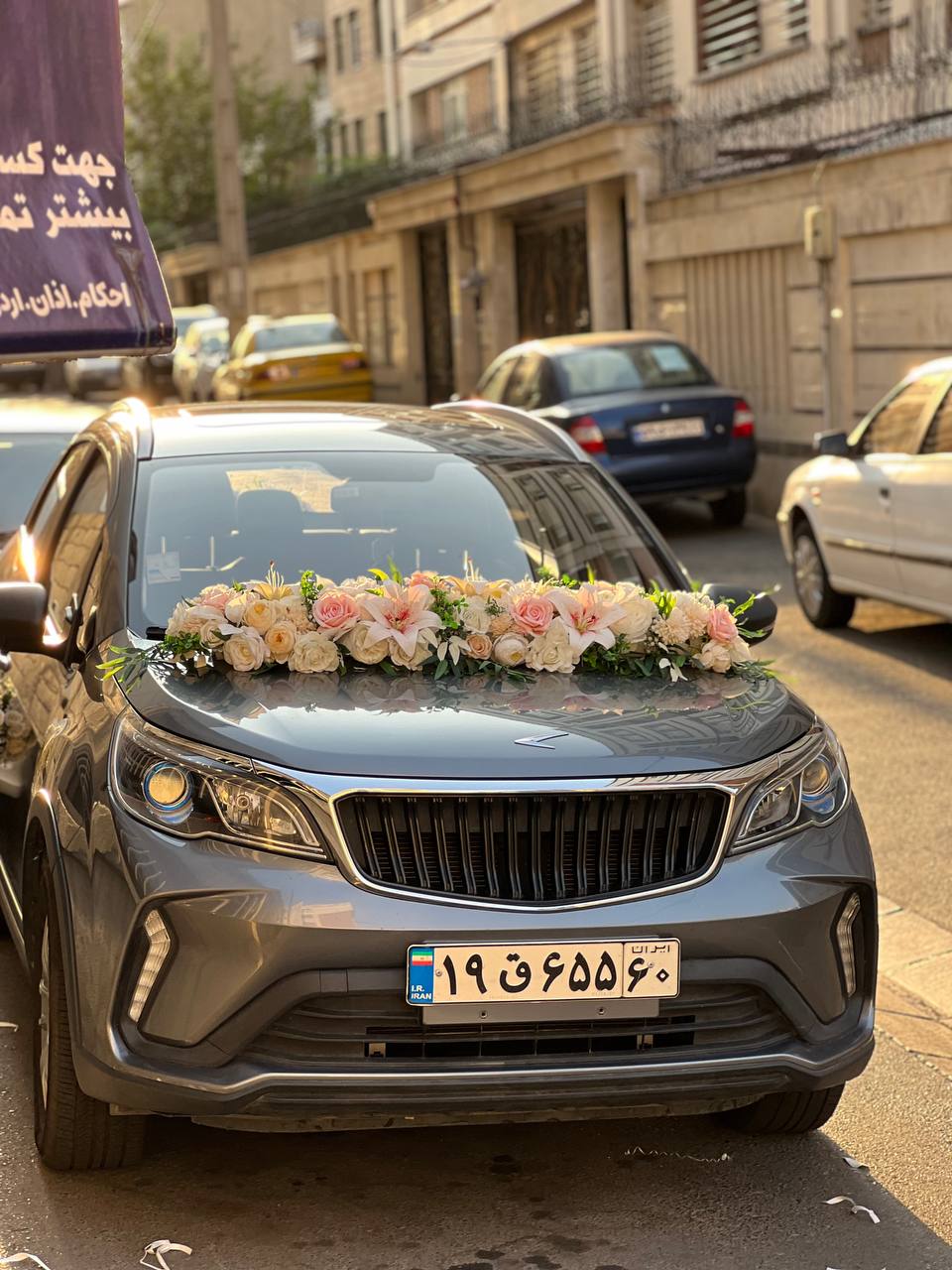 ریسه گل اجاره ای ماشین عروس مدل لیلیوم و رز وارداتی
