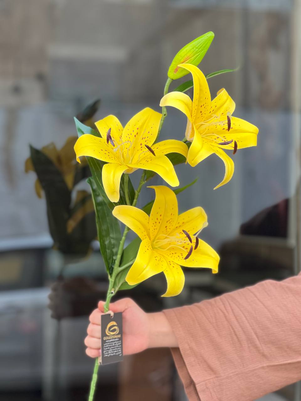 لیلیوم مصنوعی لمسی وارداتی سه گل رنگ زرد