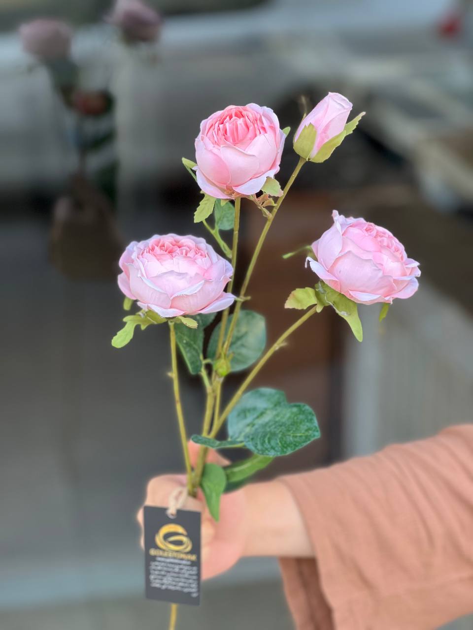 شاخه پیونی وارداتی صورتی بلند 3گل و یک غنچه