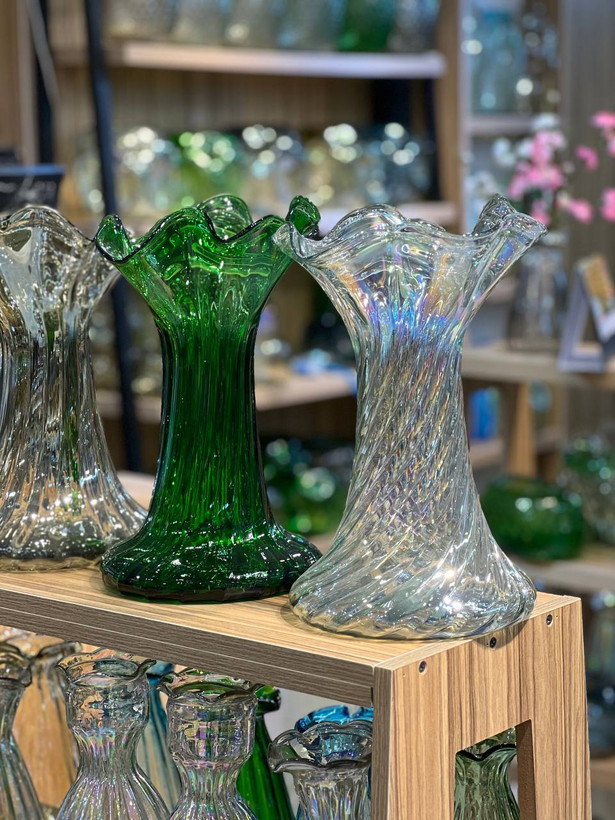گلدان شیشه ای دفرمه مدل استوانه ارتفاع30قطر18