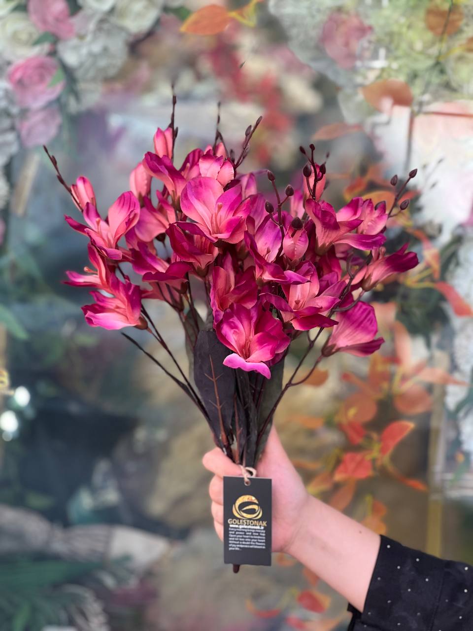 گل مصنوعی بوته آلستر سرخ ابی2۰گل درجه ۱وارداتی