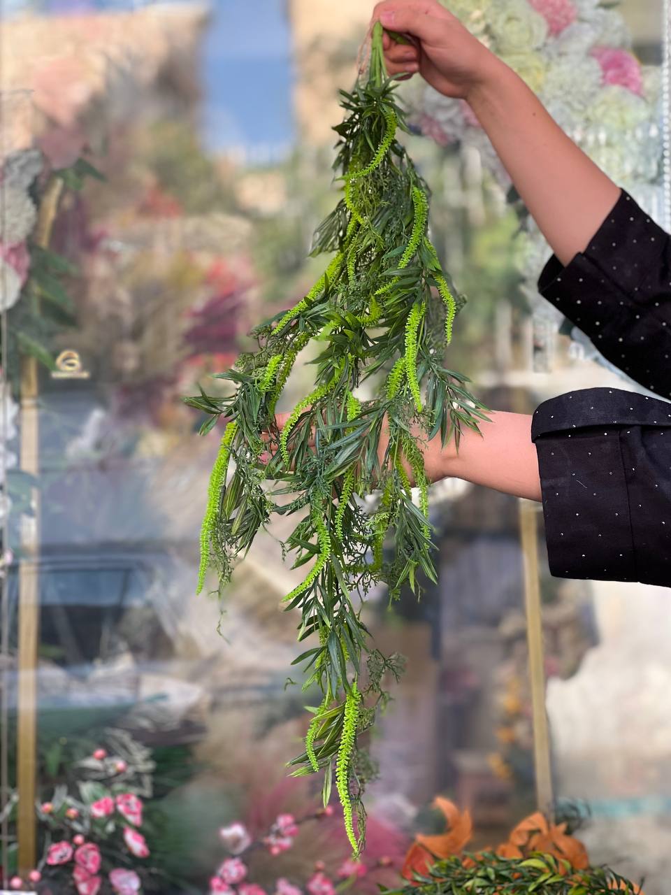 آویز آمارنتوس مصنوعی وارداتی سبز ۷بازو۸۵سانتی