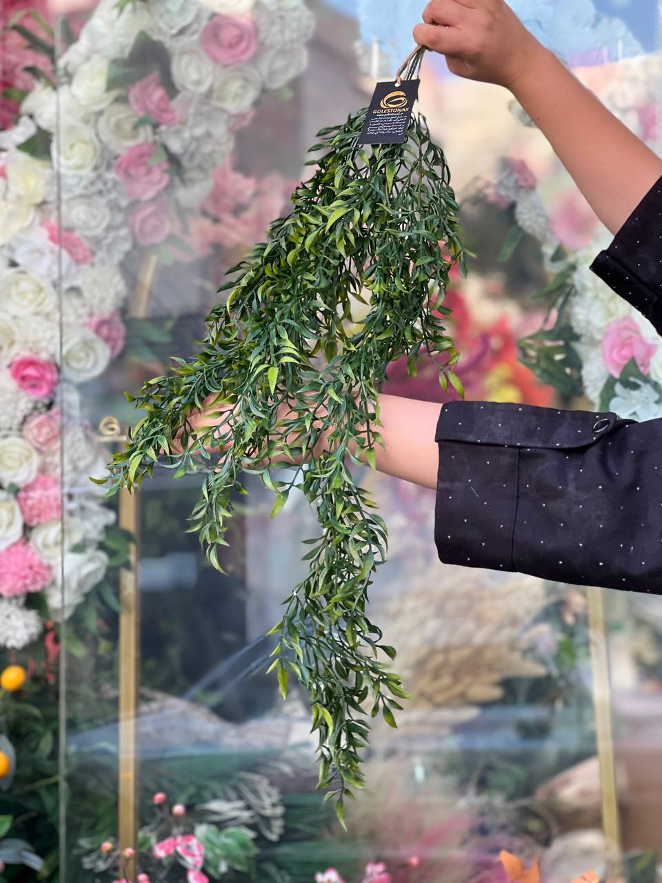 آویز اناری مصنوعی وارداتی سبز کوتاه ۵بازو۷۵سانتی